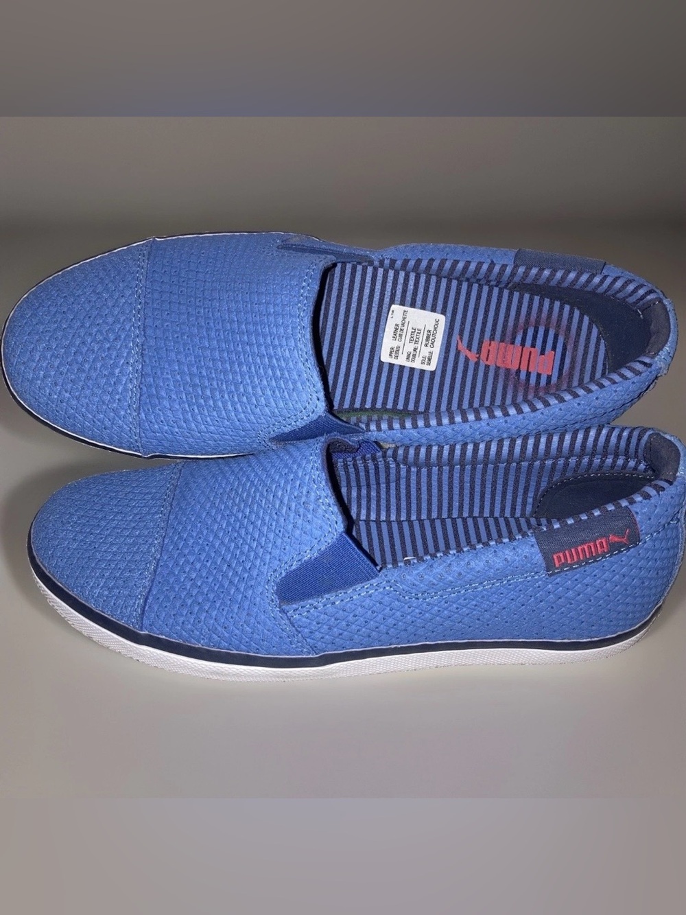Puma Extreme Vulc Blue Perforated Leather Slip On Casual Comfort Loafers Sz 6